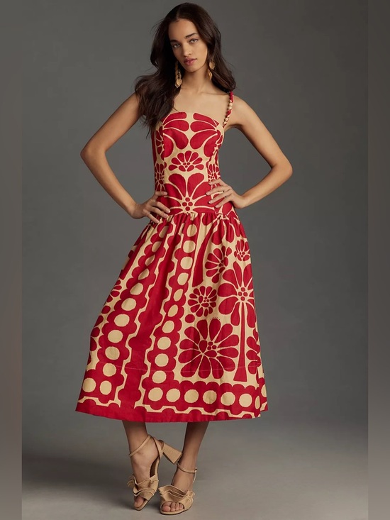 FARM Rio Dresses & Skirts - Farm Rio Palermo Sleeveless Midi Dress red floral linen